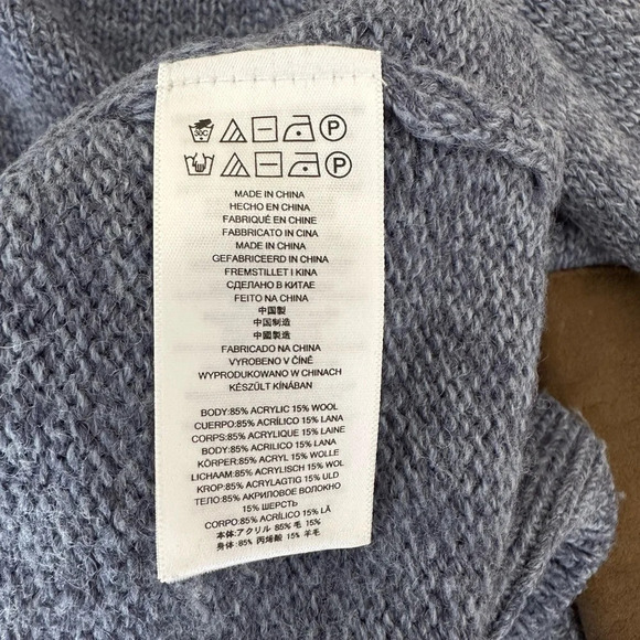 Men's Large Michael Kors Blue Pullover with Brown Arm Patches - Picture 4 of 5